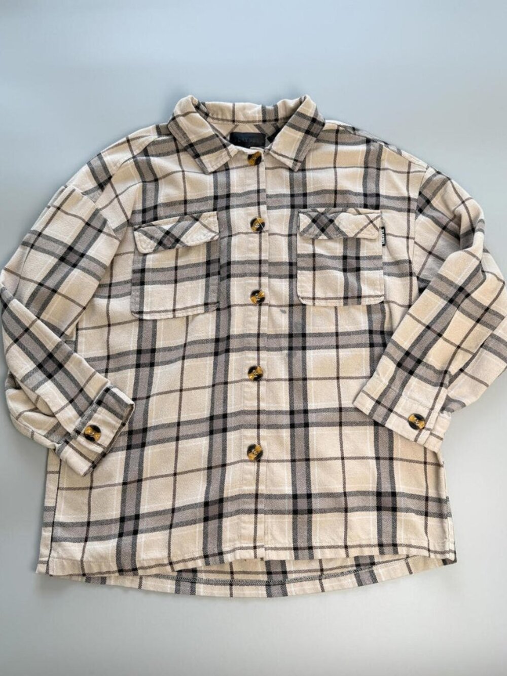 Playboy Plaid Shirt Bunny Logo Beige Black Button Up Streetwear Large Y2K